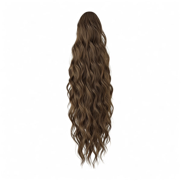 Premium Synthetic Claw Clip Ponytail Extension -Honey Brown- Water Wave
