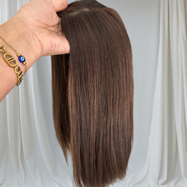 Crown Collection - Sonia 8x8 cap, 16" Length #Brown with warm highlights