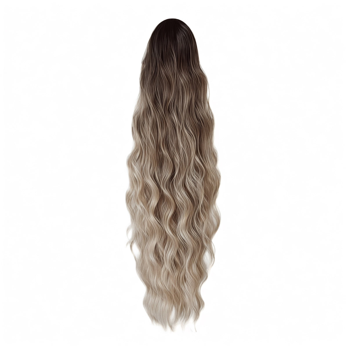 Premium Synthetic Claw Clip Ponytail Extension -Ombre Blushed Bronde - Water Wave