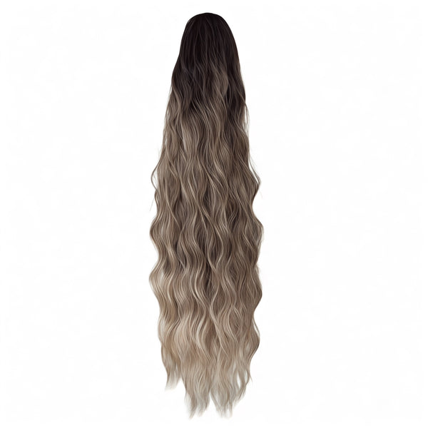 Premium Synthetic Claw Clip Ponytail Extension -Ombre Cool Bronde - Water Wave