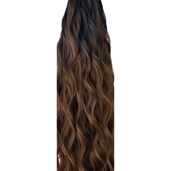 Premium Synthetic Claw Clip Ponytail Extension -Dark Brown/Warm Ombre - Water Wave