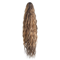 NEW - Premium Synthetic Claw Clip Ponytail Extension -Ash Brown highlights - Water Wave
