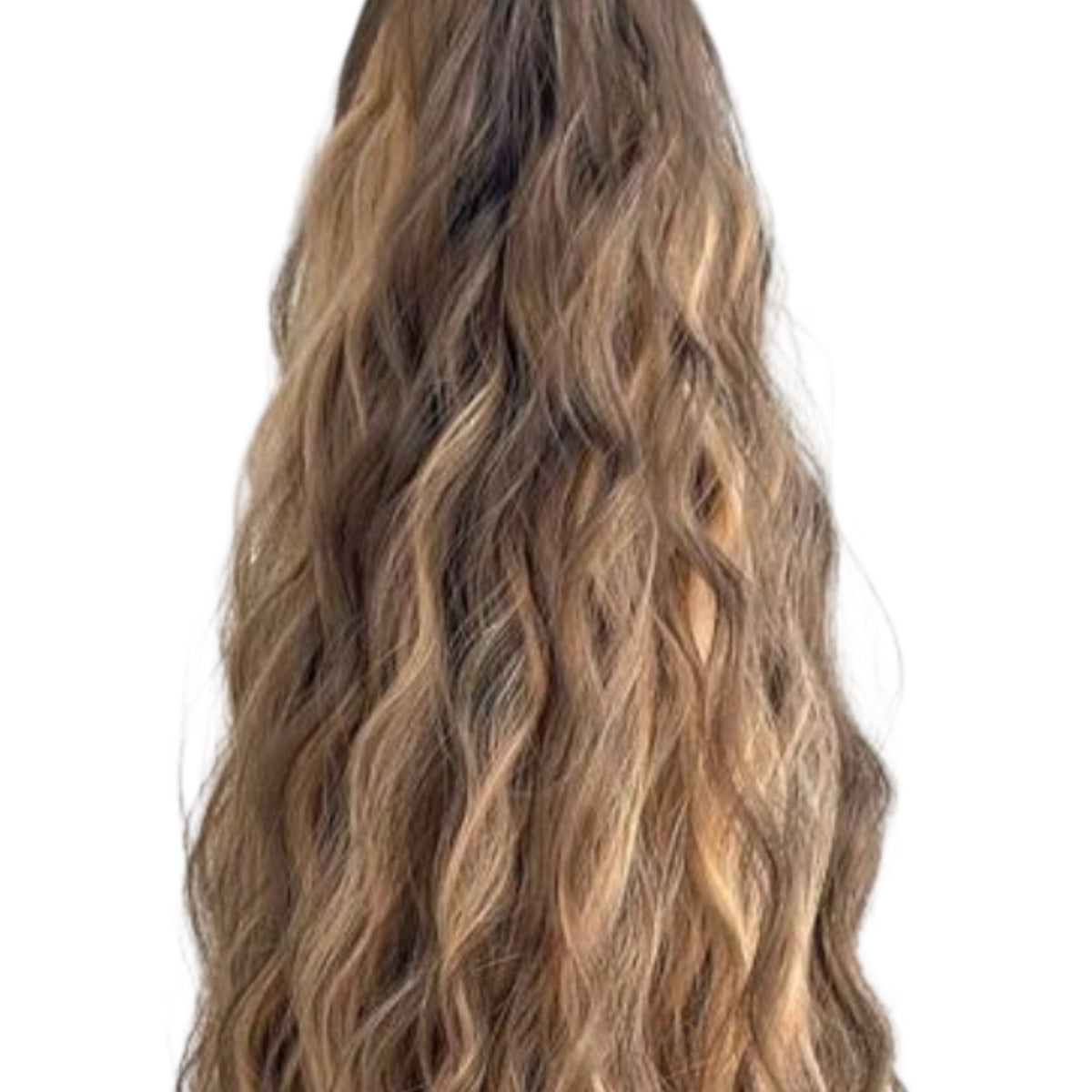 NEW - Premium Synthetic Claw Clip Ponytail Extension -Ash Brown highlights - Water Wave
