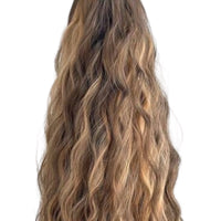 NEW - Premium Synthetic Claw Clip Ponytail Extension -Ash Brown highlights - Water Wave