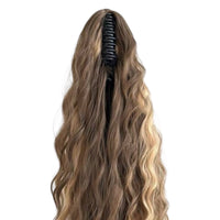NEW - Premium Synthetic Claw Clip Ponytail Extension -Ash Brown highlights - Water Wave