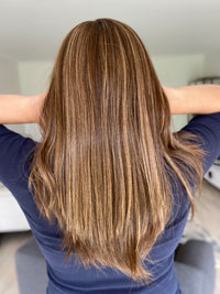 SOPHIA -  Medium brown with highlights - Hair Topper (8x8 cap / 16-18")