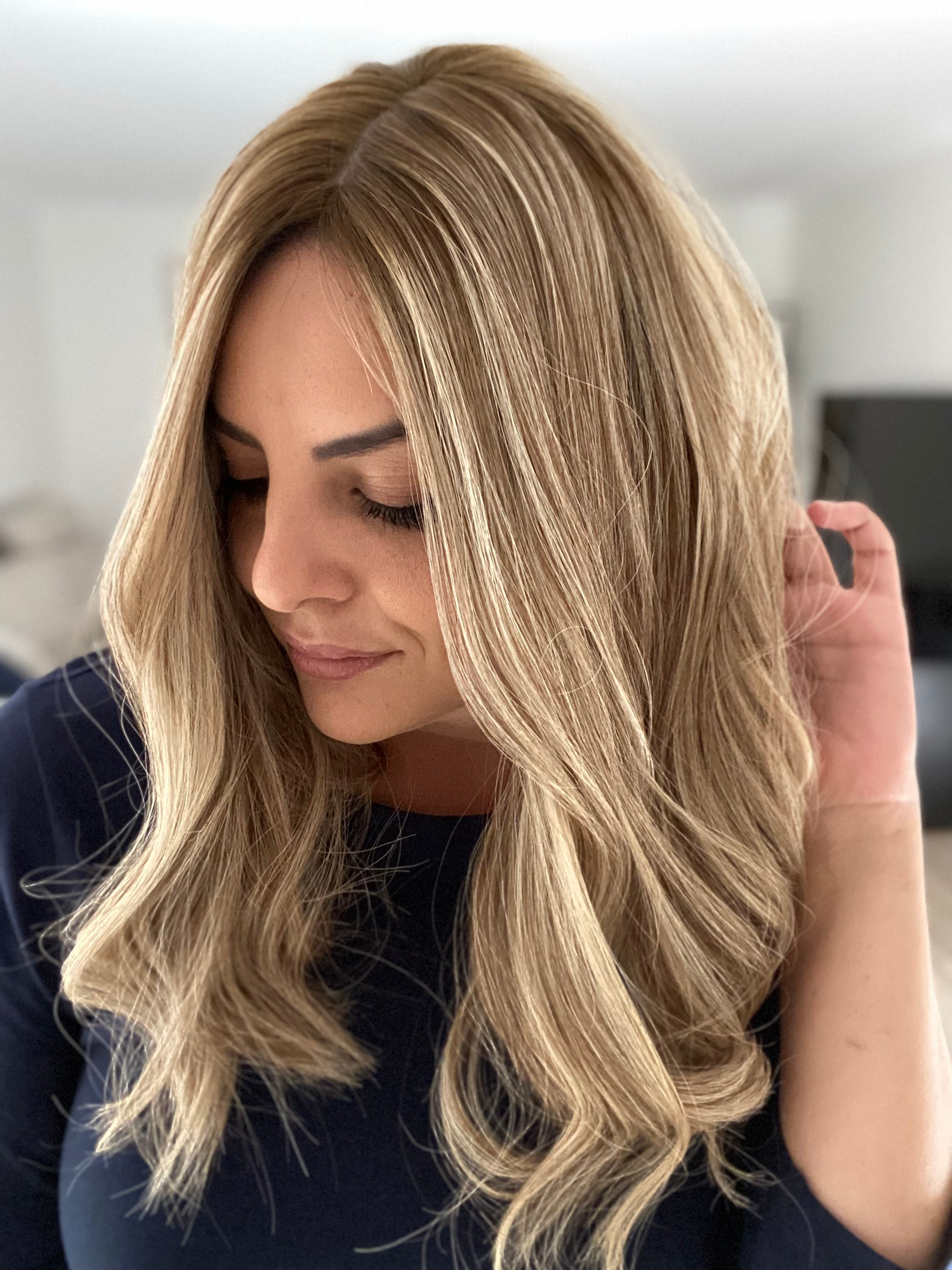 HEIDI Blonde w warm brown lowlights Hair Topper 5x7 cap