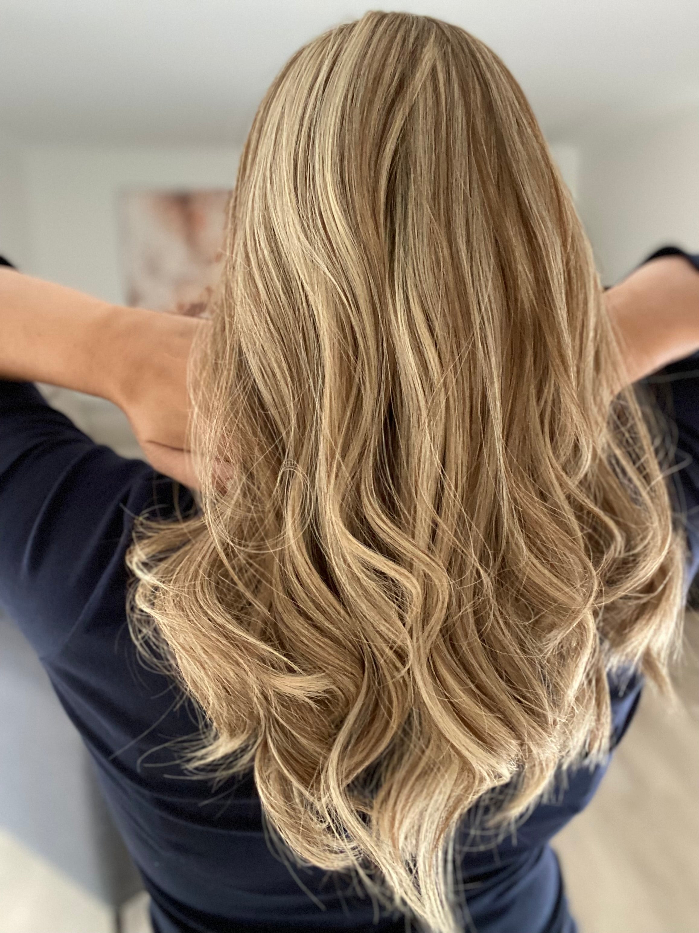 Blonde with brown top lowlights straight hair